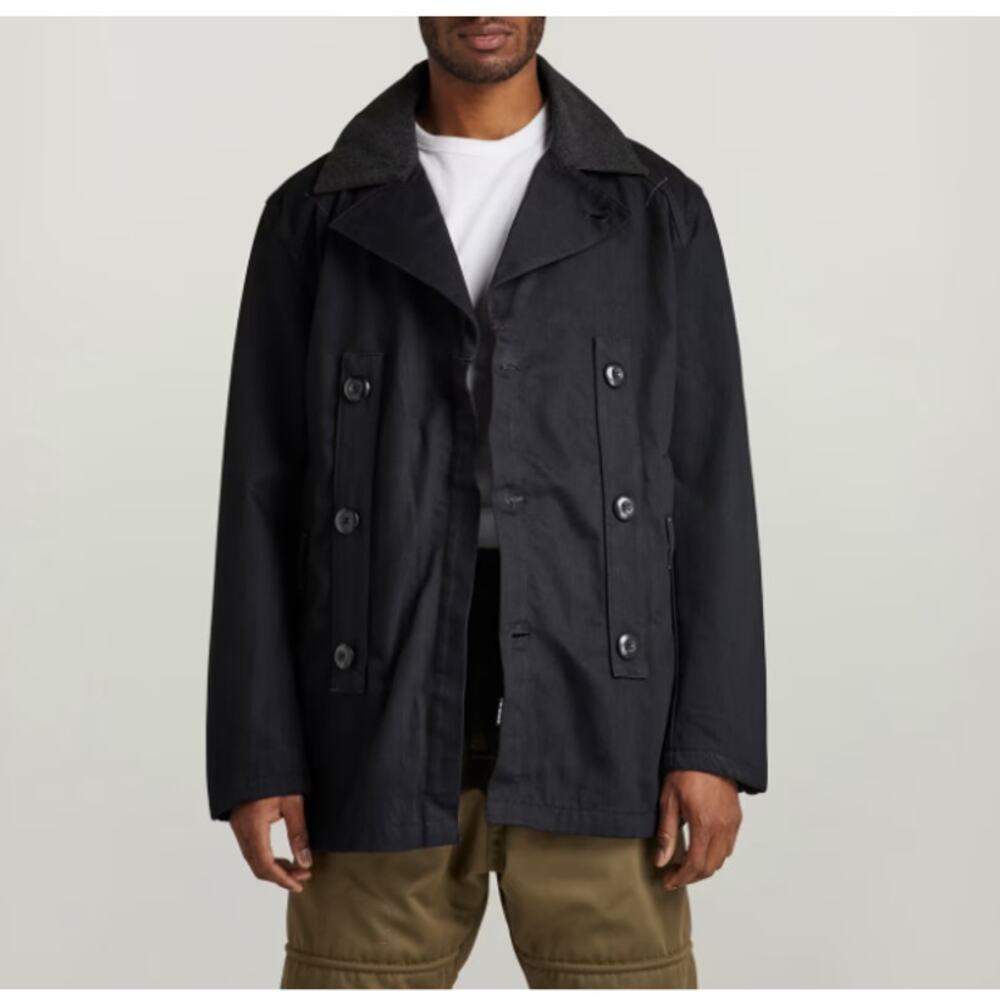 G-Star Raw Men's Pitch Black Denim Peacoat Jacket Size L